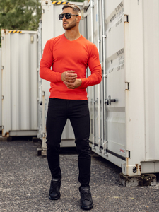 Оранжев мъжки пуловер с V-образно деколте Bolf YY03