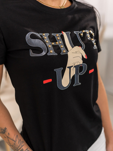 Черна дамска тениска с щампа Bolf 95T2501