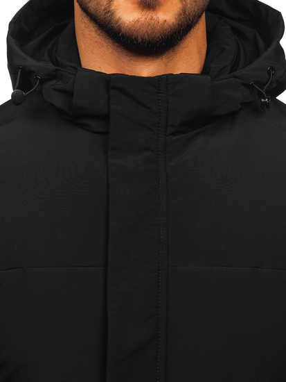 Черно дълго ватирано мъжко зимно яке Bolf 31M5009