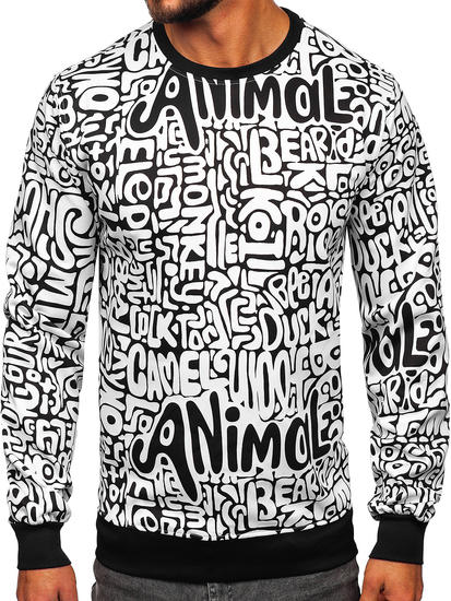 Чернo-бял мъжки суитшърт без качулка с принт Bolf 8B1131