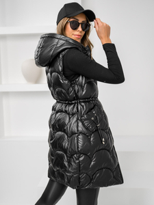 Черен дълъг капитониран дамски елек Bolf B8172A