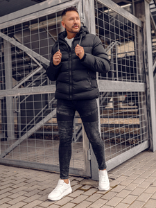 Черно капитонирано зимно мъжко яке Bolf 7325A