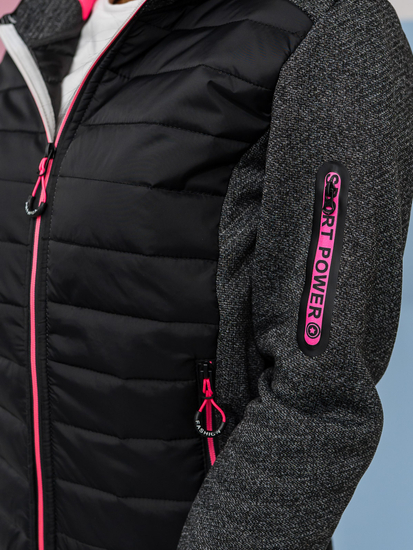 Черно капитонирано дамско преходно яке с качулка Bolf KSW4001