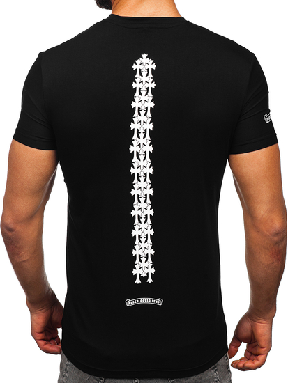 Черна мъжка тениска с джобче и принт Bolf MT3044