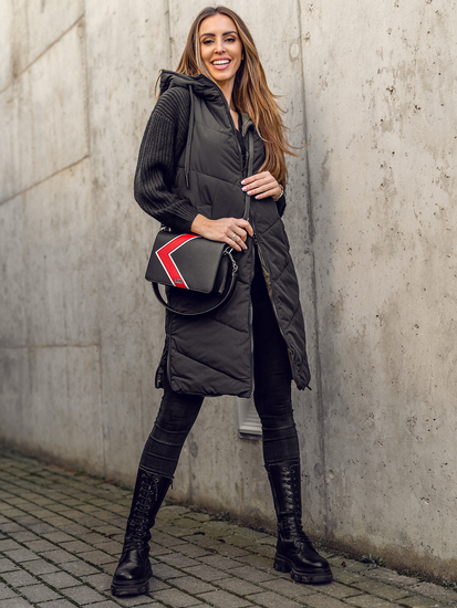 Черен дълъг дамски капитониран елек с две лица Bolf B8022A