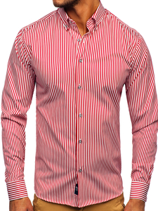 Червена мъжка рaирана риза с дълъг ръкав Bolf 20726