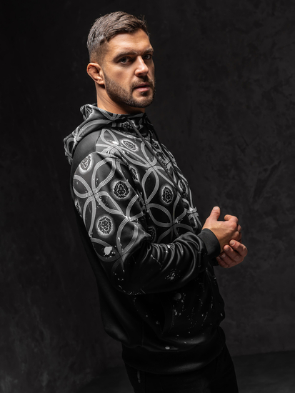 Черен мъжки суичър с цип и качулка Bolf 27B8122A1