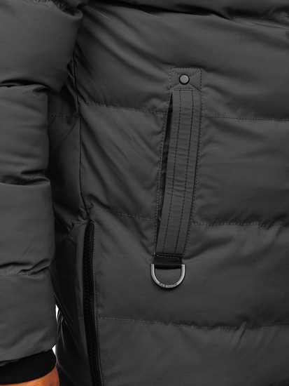 Сиво капитонирано мъжко зимно яке тип парка Bolf 7330