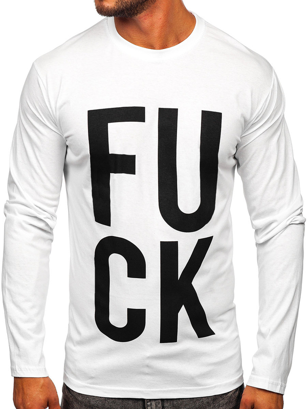 Бяла мъжка блуза с дълъг ръкав и принт Bolf 146740