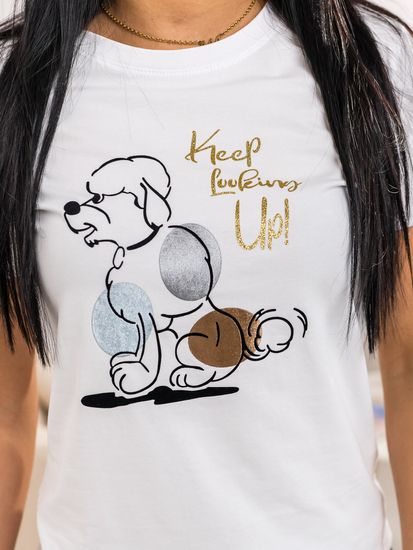 Бяла дамска тениска с щампа Bolf 95T2519