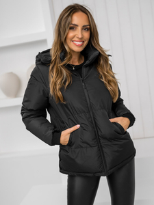 Черно капитонирано дамско зимно яке с качулка Bolf 5M3169
