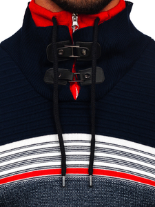 Тъмносин мъжки пуловер с вдигната яка Bolf 1051