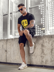 Черна мъжка тениска с принт Bolf 192367