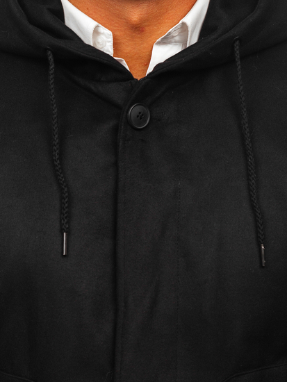 Черно мъжко зимно палто с качулка Bolf 79B3-197