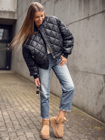 Черно капитонирано дамско бомбър яке Bolf J9089