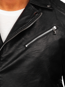 Черно кожено мъжко рокерско яке с качулка biker Bolf 11Z8005