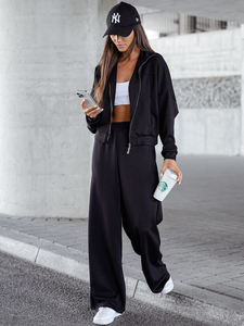 Дамски двуцветен спортен комплект с цип черен Bolf 821109