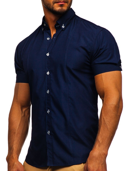 Мъжка елегантна риза с къс ръкав тъмносиня Bolf 5535