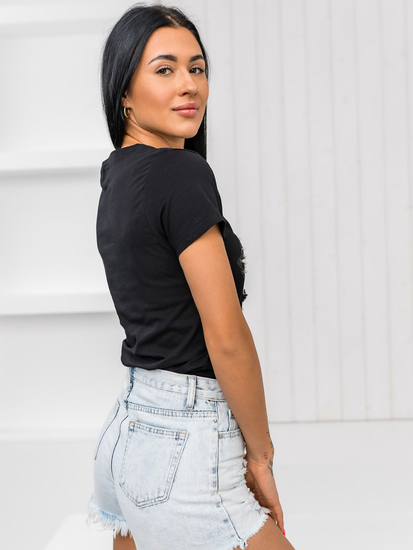 Черна дамска тениска с апликация Bolf 96T620