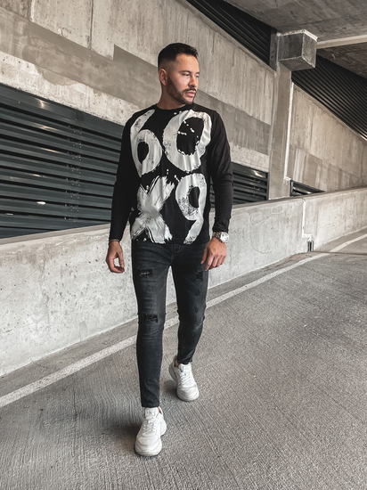 Черна мъжка блуза с дълъг ръкав и принт Bolf 146745