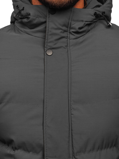Сиво капитонирано мъжко зимно яке тип парка Bolf 7330