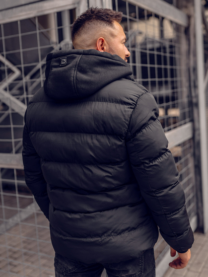 Черно капитонирано зимно мъжко яке Bolf 7325A