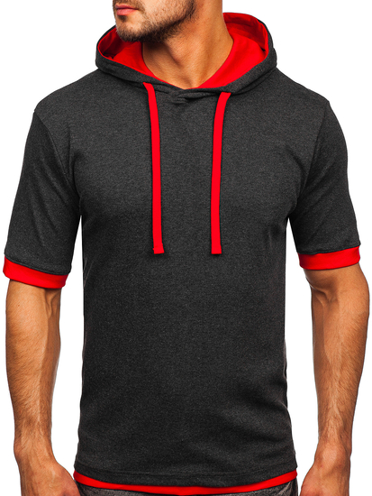 Aнтрацитнo-червена мъжка изчистена тениска с качулка Bolf 08-1