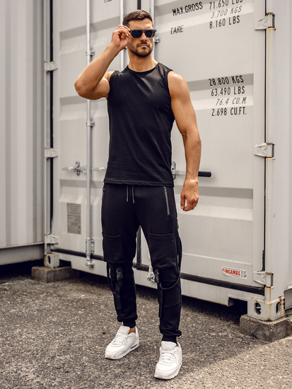 Черен памучен мъжки потник без щампа Bolf 1205