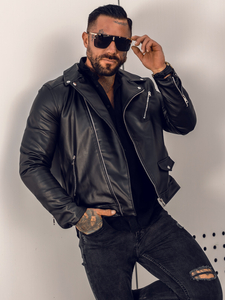 Черно рокерско кожено мъжко яке Bolf 0006-B