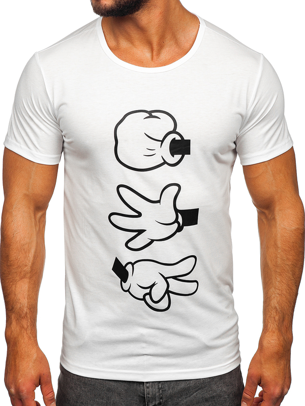 Бяла мъжка тениска с принт Bolf KS1997