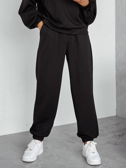 Дамски двуцветен спортен комплект с качулка черен Bolf 525