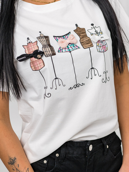 Бяла дамска тениска с апликация Bolf 97T2111