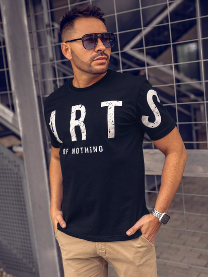 Черна мъжка тениска с принт Bolf 1180A