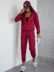 Дамски двуцветен спортен комплект с качулка бордо Bolf 821110