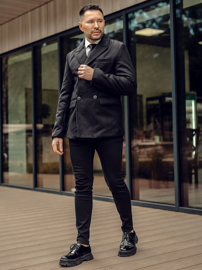 Черно двуредно късо мъжко зимно палто Bolf 79B3A