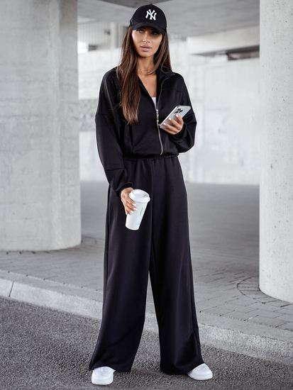 Дамски двуцветен спортен комплект с цип черен Bolf 821109