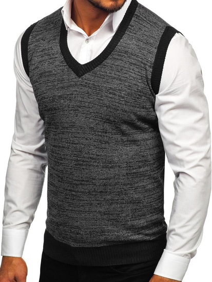 Мъжки пуловер без ръкави черен Bolf 8131