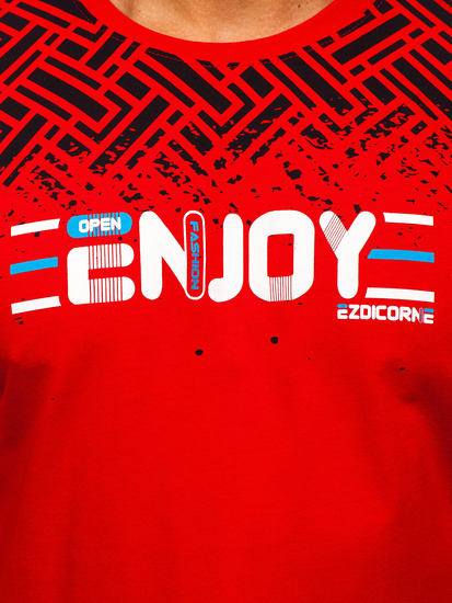 Червена памучна мъжка тениска с принт Bolf 14720