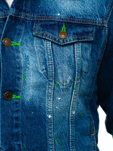 Тъмносиньо дънково мъжко яке с качулка Bolf 1-2