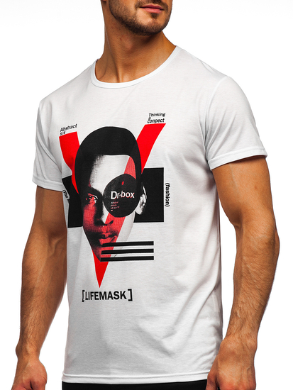 Бяла мъжка тениска с принт Bolf KS2552