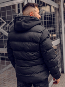 Черно капитонирано зимно мъжко яке Bolf 7325A