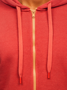 Плътен мъжки суитшърт с качулка и цип в цвят сьомга Bolf 2008