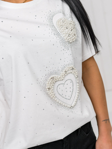 Бяла дамска тениска с апликация Bolf 96T650