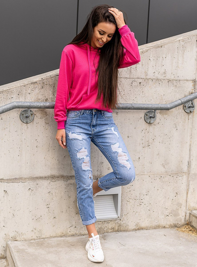 Дамски суитшърт фуксия с джобове кенгуру Bolf W02B