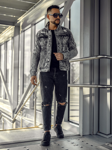 Сиво мъжко дънково яке Bolf AK588