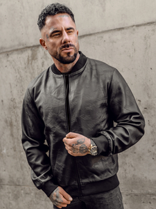 Черно мъжко кожено яке бомбър Bolf 3A63A