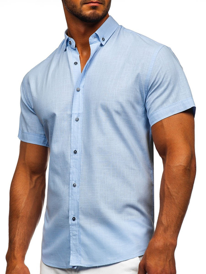 Светлосиня мъжка риза с къс ръкав Bolf 20501