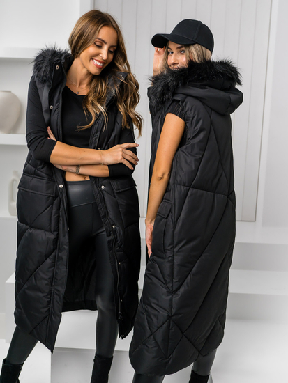 Черен дълъг капитониран дамски елек Bolf 5M3166