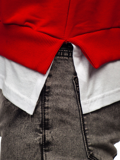 Червен с принт мъжки суитшърт без качулка Bolf 181905