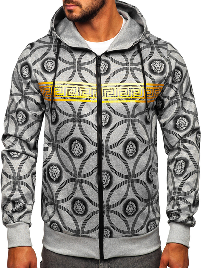 Сив мъжки суитшърт с цип и качулка Bolf 27B8123